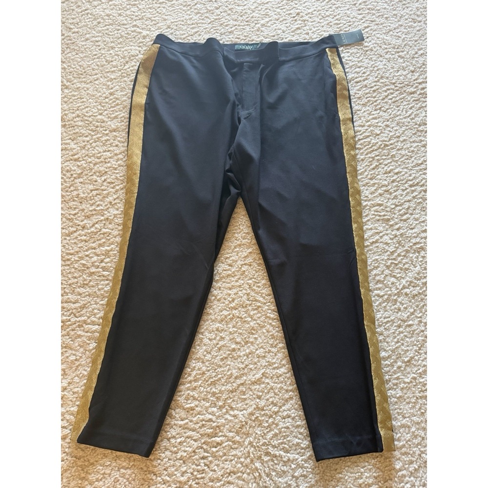NWT Ralph Lauren Women's Dress Black Pants Gold Stripe Straight Leg Plus Size 2X